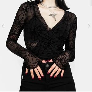 Disturbia Black Spider Web Wrap Blouse